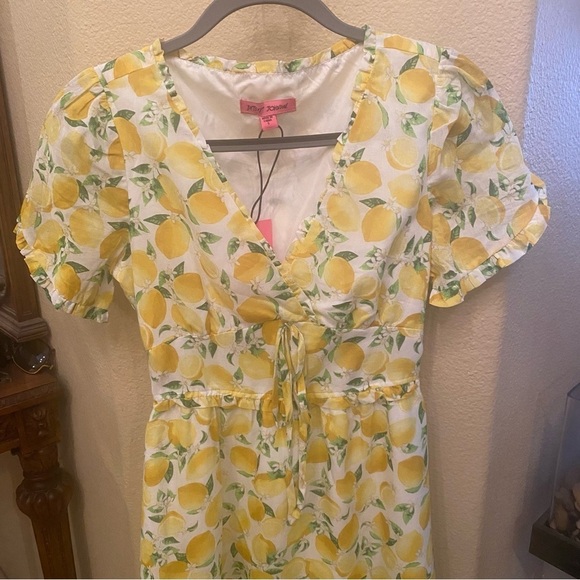 NWT~BETSEY JOHNSON Women Lemon Print Martina Midi Lined Dress Size Small - Picture 2 of 9